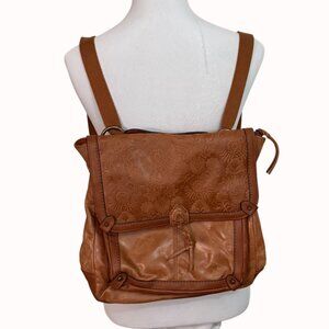 The Sak Convertible Ventura Backpack Crossbody Bag Embossed Brown Leather Boho